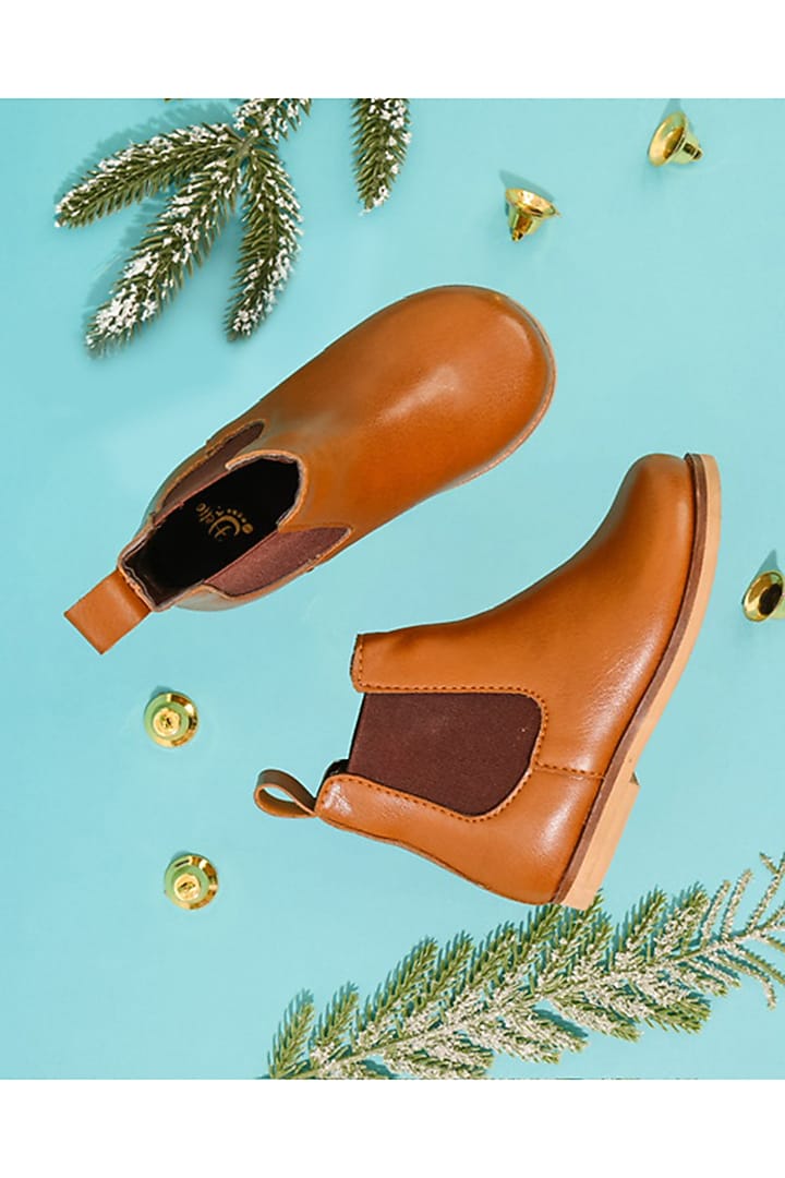 Tan Leather Boots For Boys by Hello Jr at Pernia's Pop Up Shop