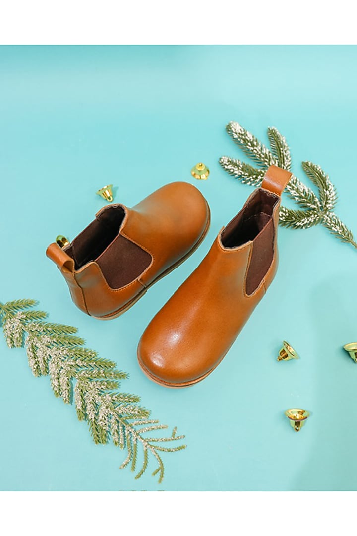 Tan Leather Boots For Boys by Hello Jr at Pernia's Pop Up Shop