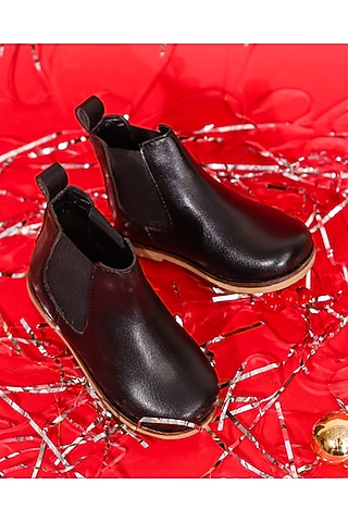 Black Leather Boots For Boys by Hello Jr