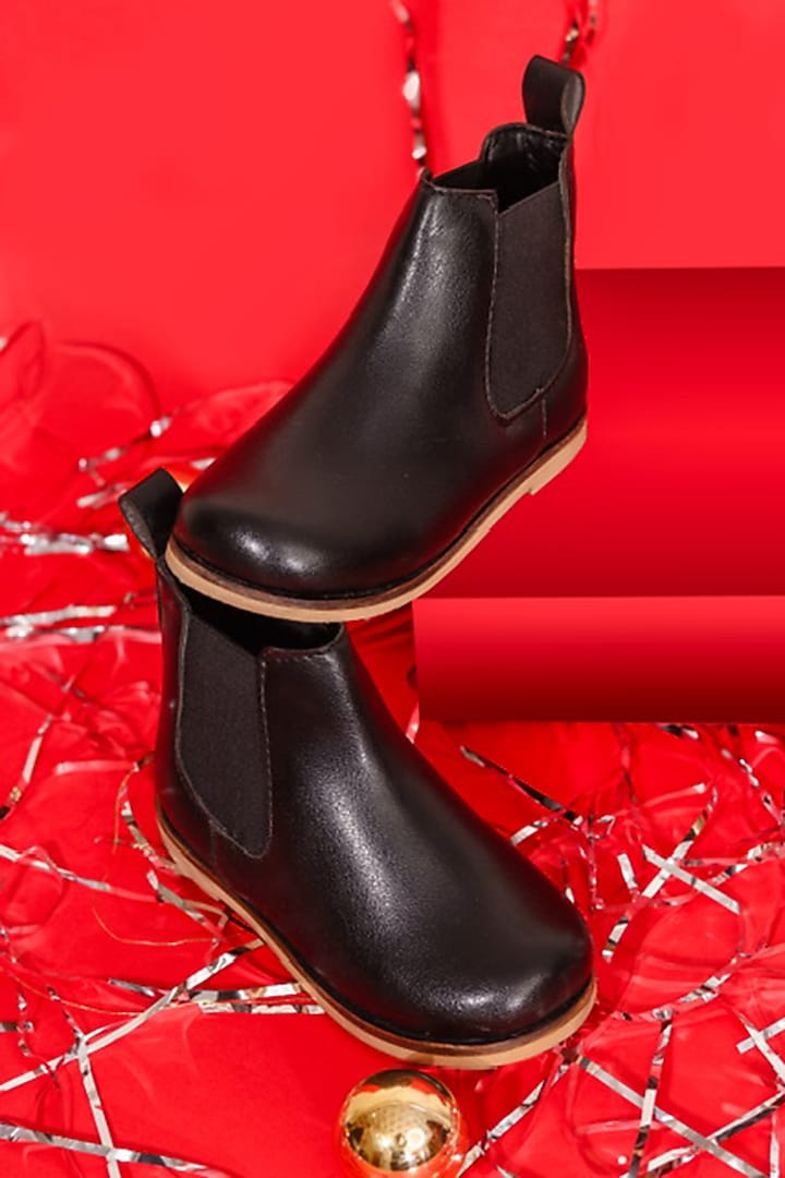 Black Leather Boots For Boys by Hello Jr at Pernia's Pop Up Shop