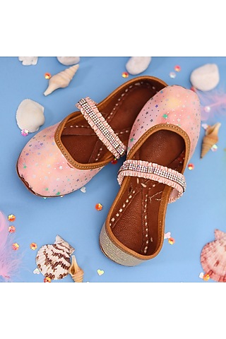 Peach Leather Jutti For Girls by Hello Jr