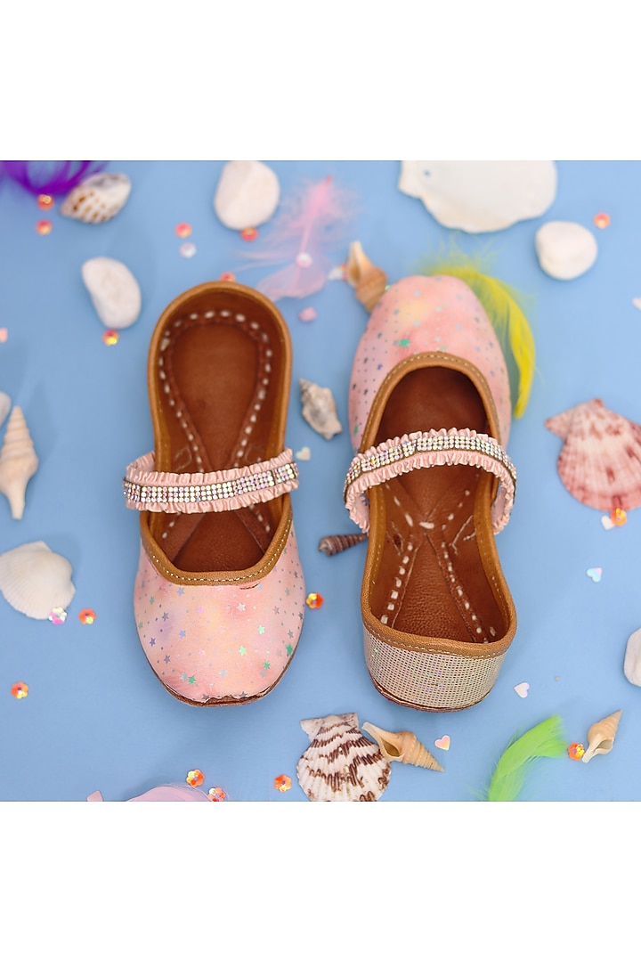 Peach Leather Jutti For Girls by Hello Jr at Pernia's Pop Up Shop