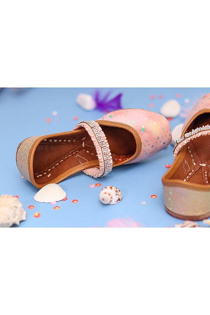 Peach Leather Jutti For Girls by Hello Jr at Pernia's Pop Up Shop