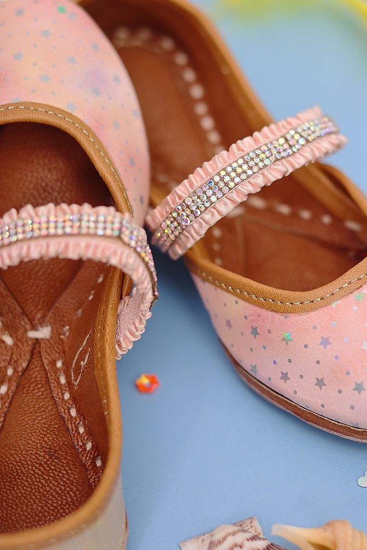 Peach Leather Jutti For Girls by Hello Jr at Pernia's Pop Up Shop