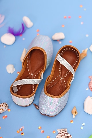 Light Blue Leather Juttis For Girls by Hello Jr
