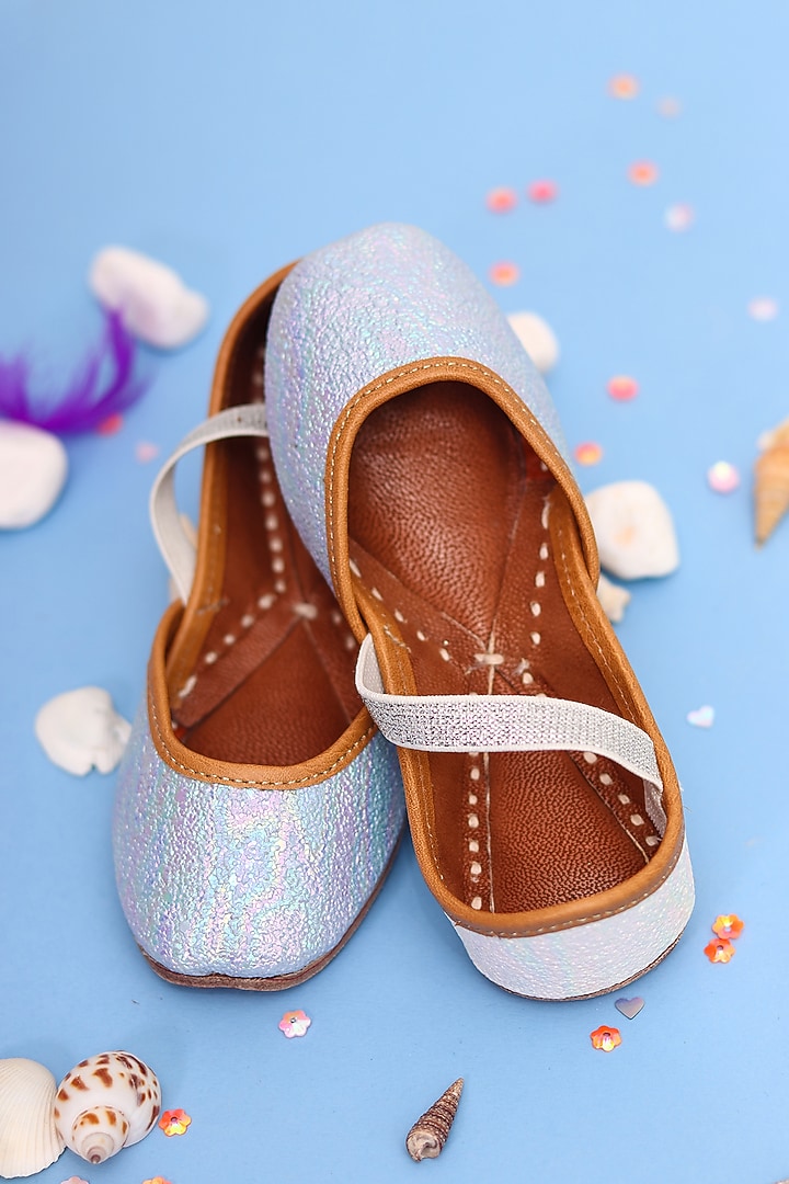 Light Blue Leather Juttis For Girls by Hello Jr at Pernia's Pop Up Shop