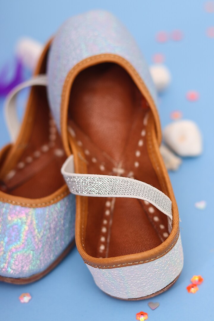 Light Blue Leather Juttis For Girls by Hello Jr at Pernia's Pop Up Shop
