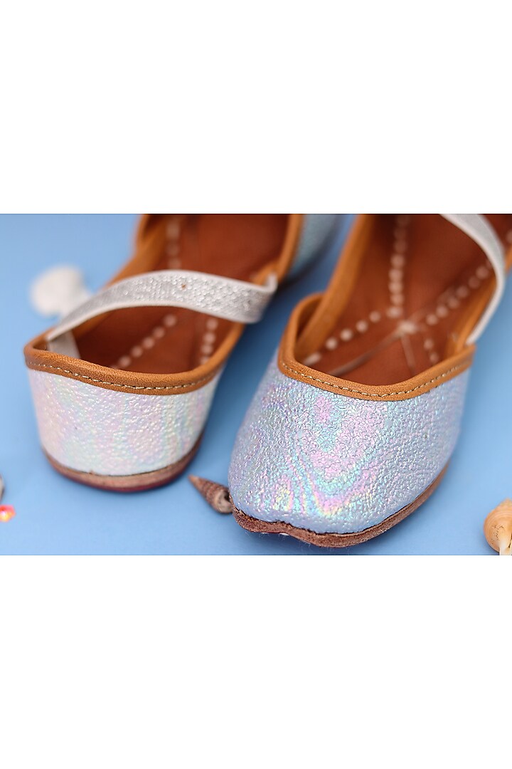 Light Blue Leather Juttis For Girls by Hello Jr at Pernia's Pop Up Shop