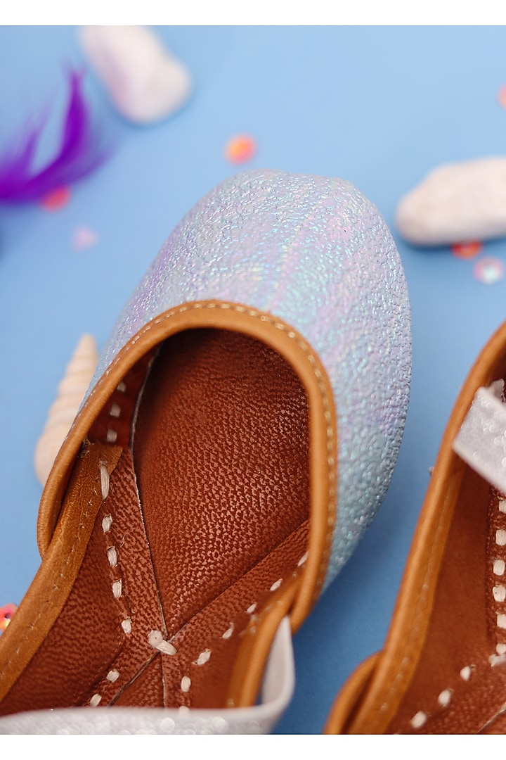 Light Blue Leather Juttis For Girls by Hello Jr at Pernia's Pop Up Shop