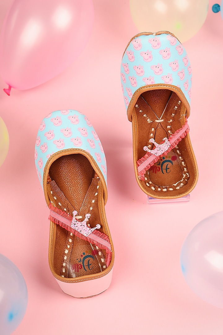 Pink & Blue Leatherette Juttis For Girls by Hello Jr at Pernia's Pop Up Shop