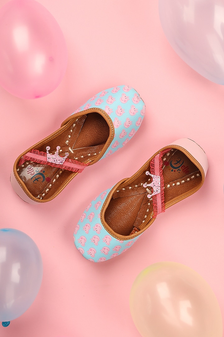 Pink & Blue Leatherette Juttis For Girls by Hello Jr at Pernia's Pop Up Shop