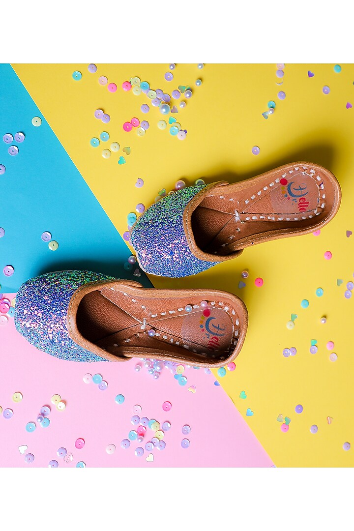 Bluish-Black Leatherette Juttis For Girls by Hello Jr at Pernia's Pop Up Shop