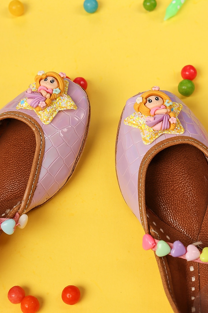 Purple Leatherette Juttis For Girls by Hello Jr at Pernia's Pop Up Shop