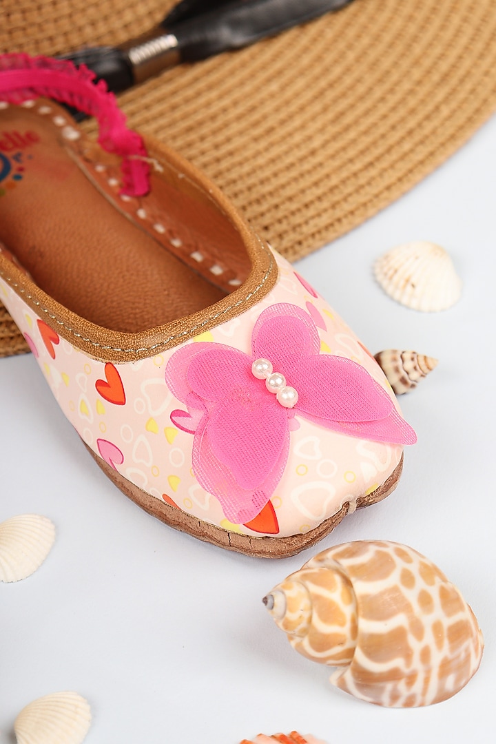 Pink Leatherette Juttis For Girls by Hello Jr at Pernia's Pop Up Shop