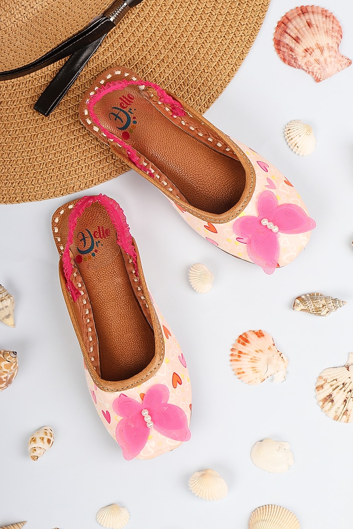 Pink Leatherette Juttis For Girls by Hello Jr at Pernia's Pop Up Shop