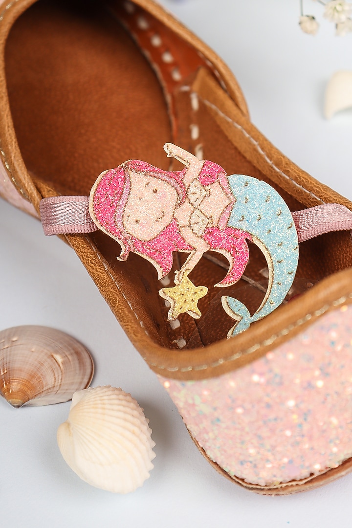 Pink Leatherette Juttis For Girls by Hello Jr at Pernia's Pop Up Shop