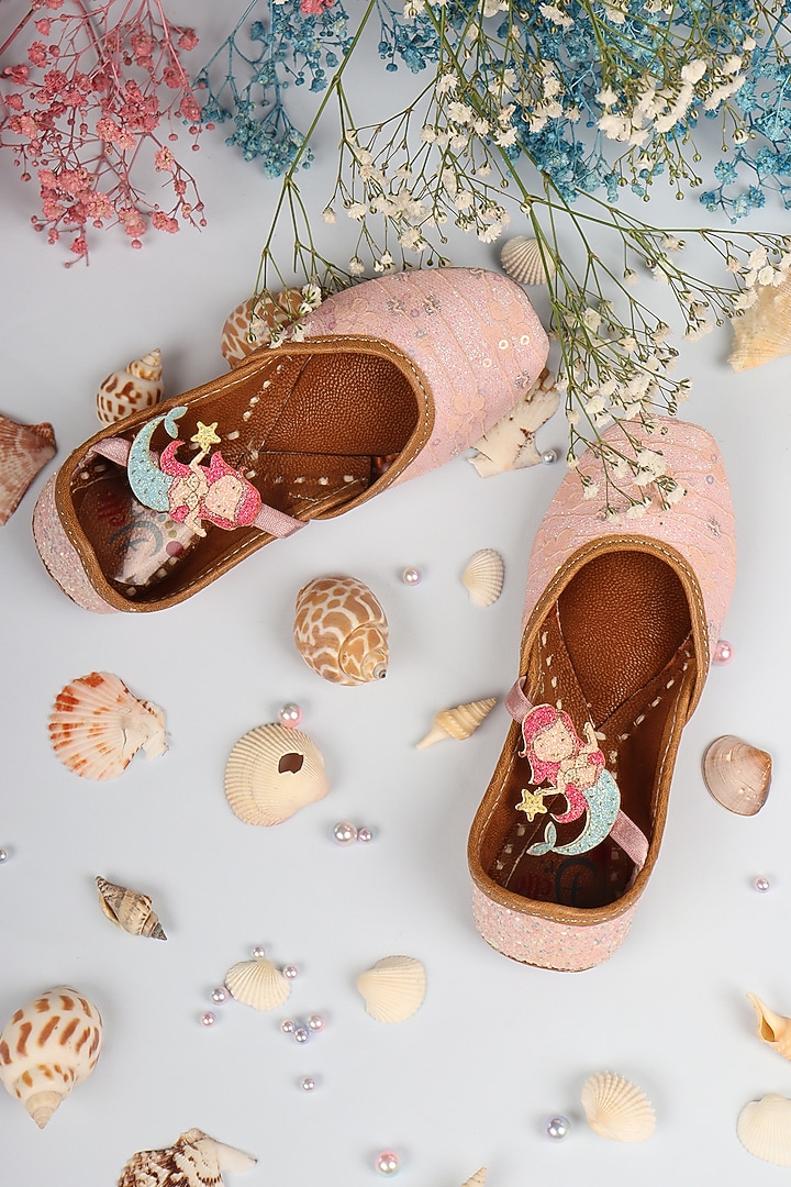 Pink Leatherette Juttis For Girls by Hello Jr at Pernia's Pop Up Shop