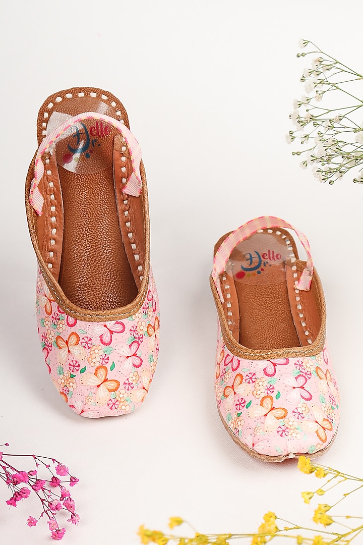 Pink Leatherette Juttis For Girls by Hello Jr