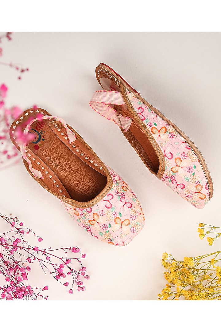 Pink Leatherette Juttis For Girls by Hello Jr at Pernia's Pop Up Shop