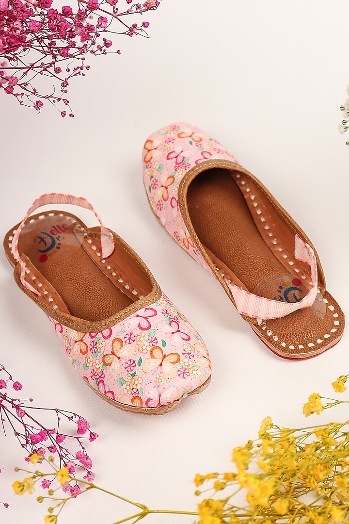 Pink Leatherette Juttis For Girls by Hello Jr at Pernia's Pop Up Shop