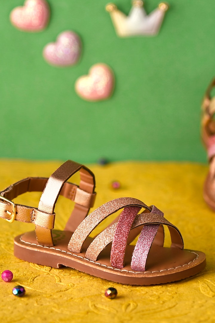 Gold Leatherette Sandals For Girls by Hello Jr