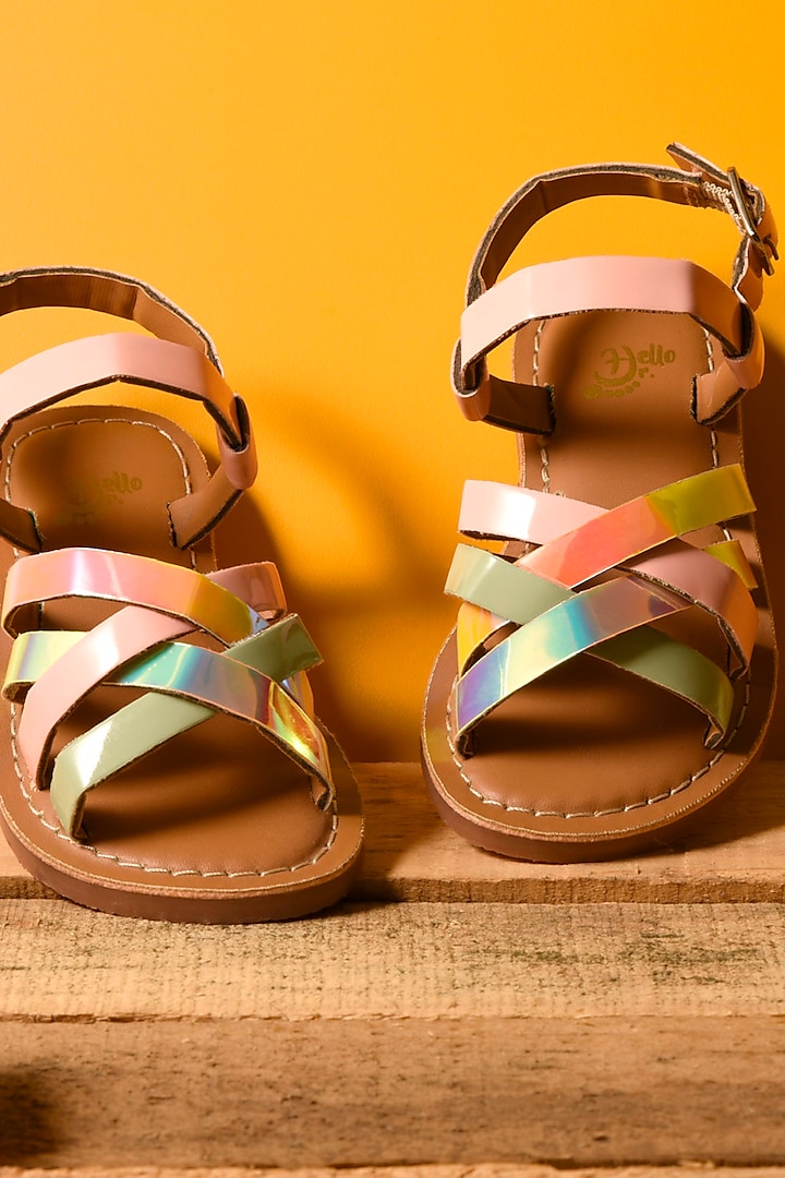 Multi-Coloured Leatherette Sandals For Girls by Hello Jr