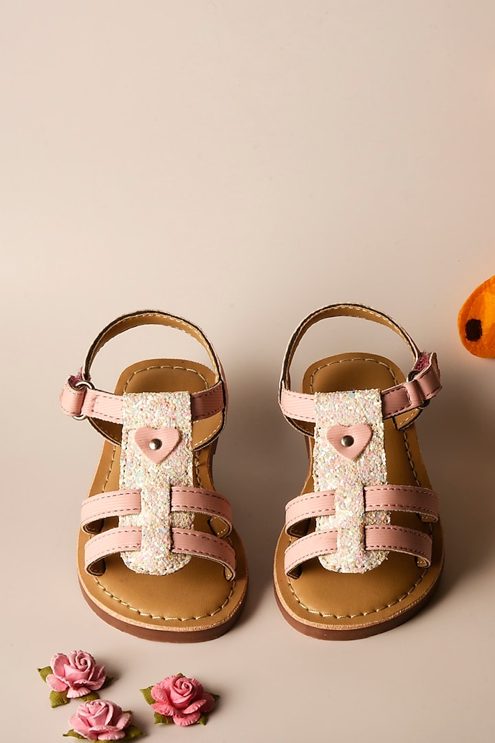 White & Pink Leatherette Sandals For Girls by Hello Jr