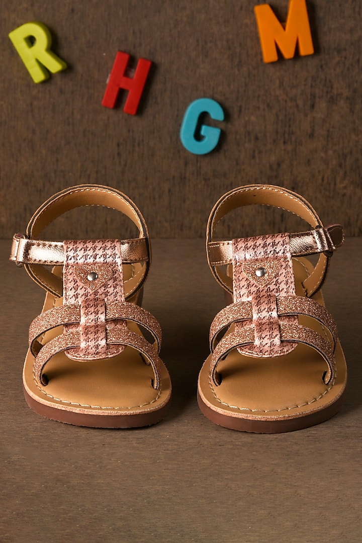 Rose Gold Leatherette Sandals For Girls by Hello Jr at Pernia's Pop Up Shop