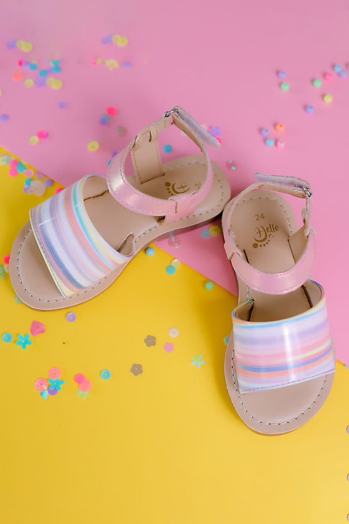 Multi-Coloured Leatherette Striped Sandals For Girls by Hello Jr