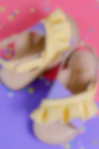 Yellow & Purple Frilled Leatherette Sandals For Girls by Hello Jr