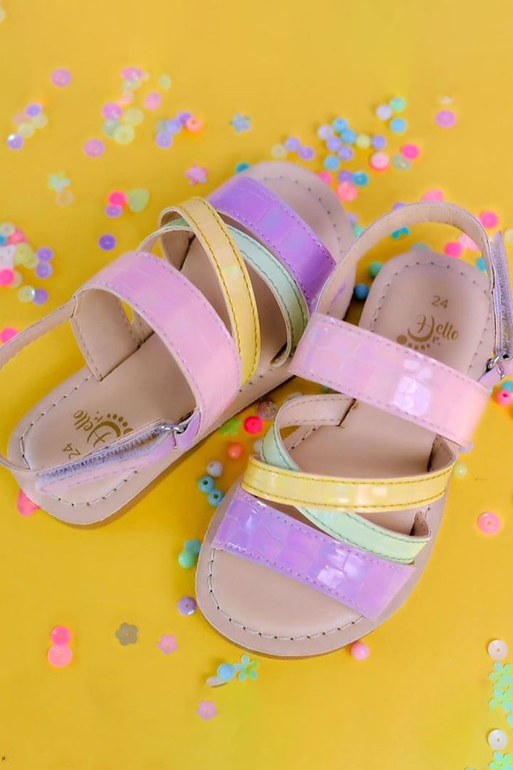 Multi-Coloured Leatherette Criss-Cross Sandals For Girls by Hello Jr