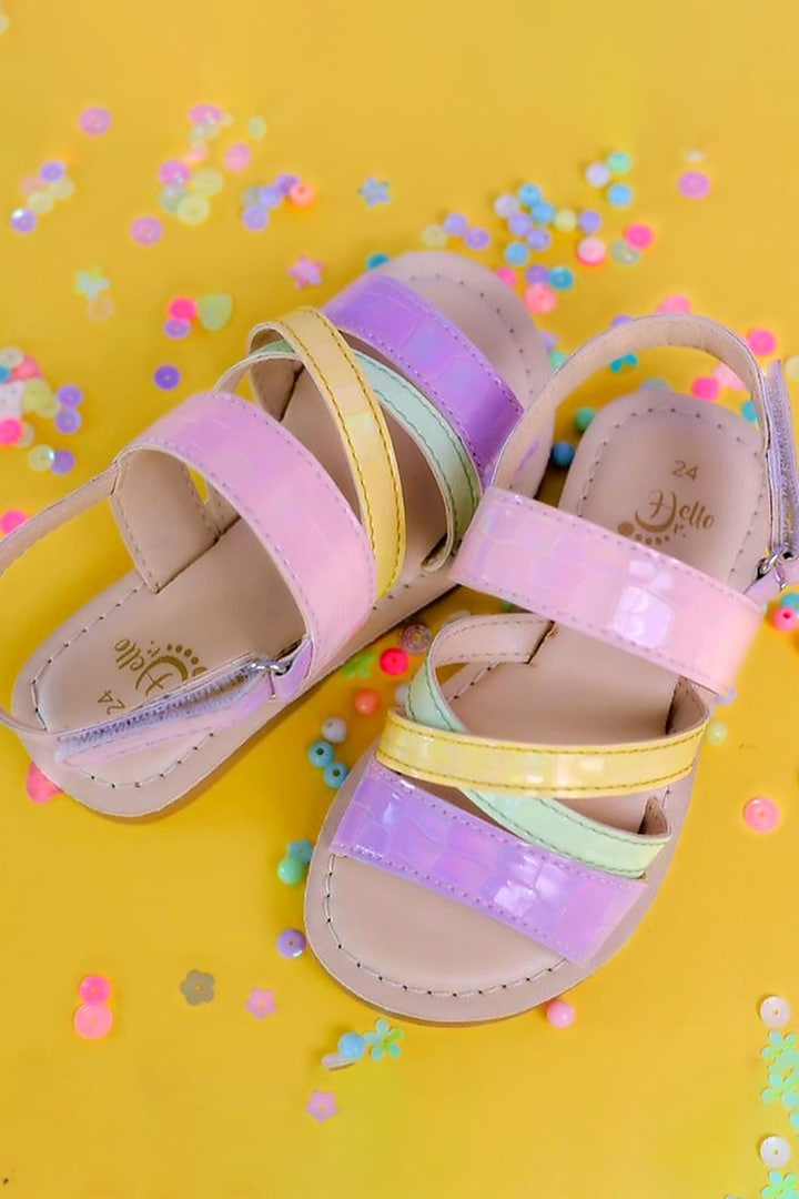 Multi-Coloured Leatherette Criss-Cross Sandals For Girls by Hello Jr at Pernia's Pop Up Shop