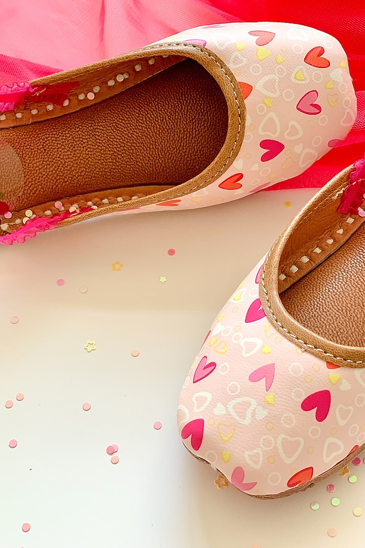 Pink Leatherette Printed Juttis For Girls by Hello Jr