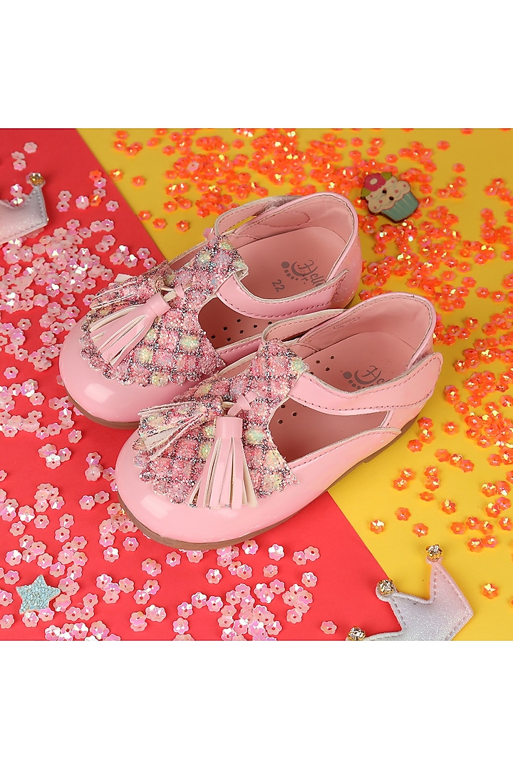 Pink Leather Embroidered Ballerina For Girls by Hello Jr at Pernia's Pop Up Shop