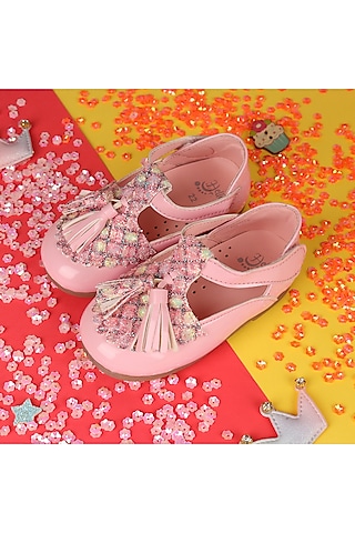 Pink Leather Embroidered Ballerina For Girls by Hello Jr