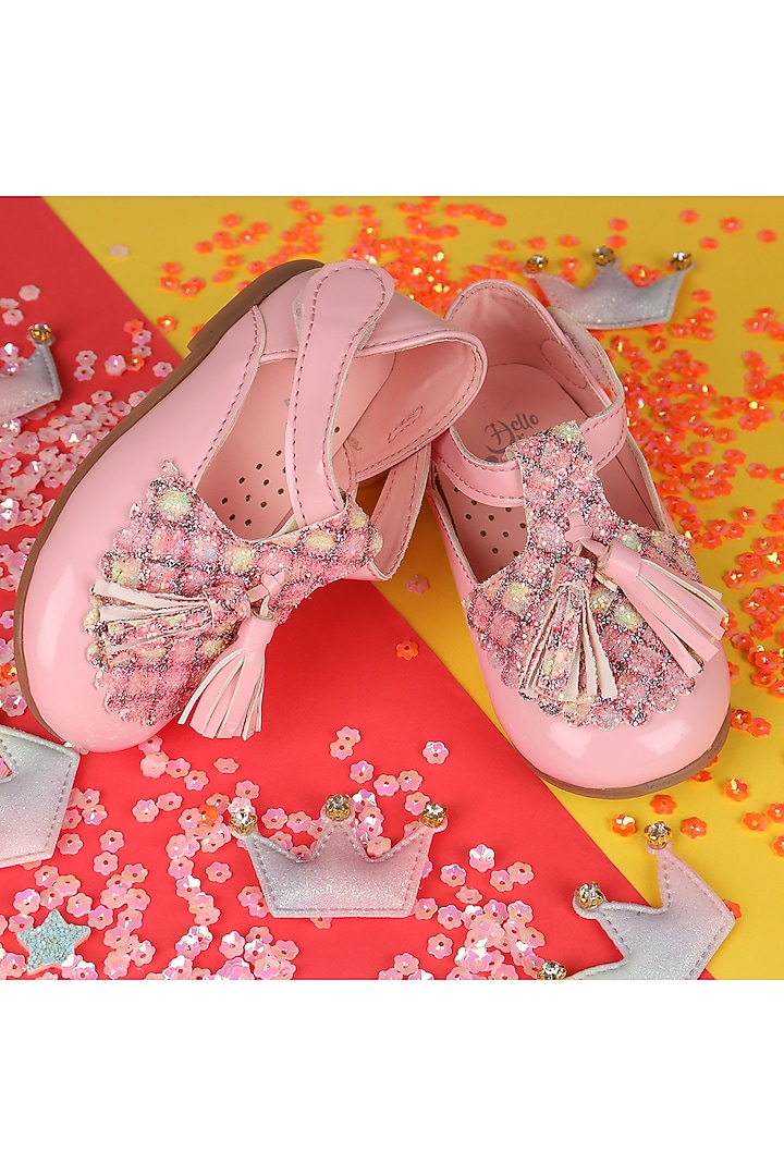 Pink Leather Embroidered Ballerina For Girls by Hello Jr at Pernia's Pop Up Shop