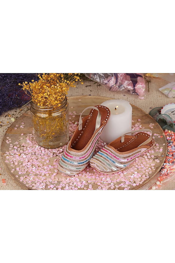 Multi-Colored Leather Embroidered Mules For Girls by Hello Jr at Pernia's Pop Up Shop