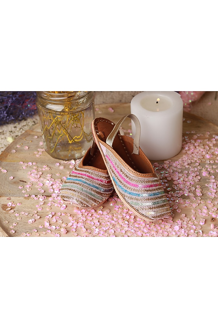 Multi-Colored Leather Embroidered Mules For Girls by Hello Jr at Pernia's Pop Up Shop