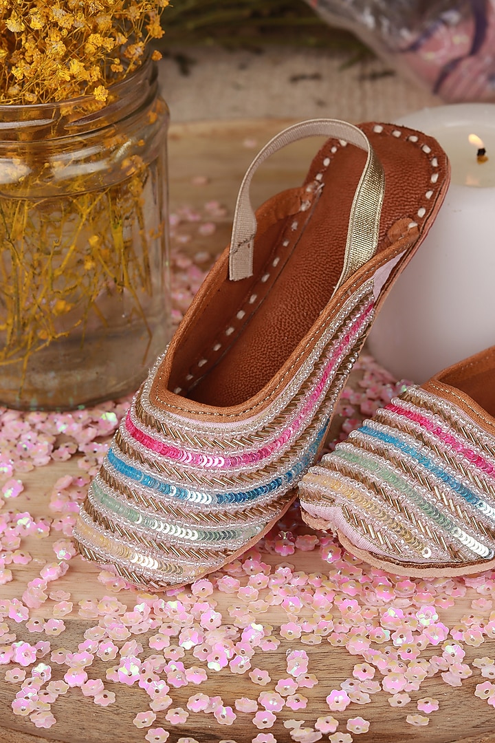Multi-Colored Leather Embroidered Mules For Girls by Hello Jr at Pernia's Pop Up Shop