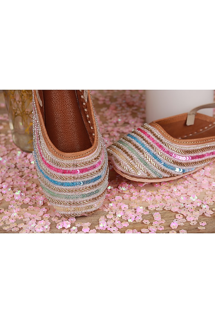 Multi-Colored Leather Embroidered Mules For Girls by Hello Jr at Pernia's Pop Up Shop
