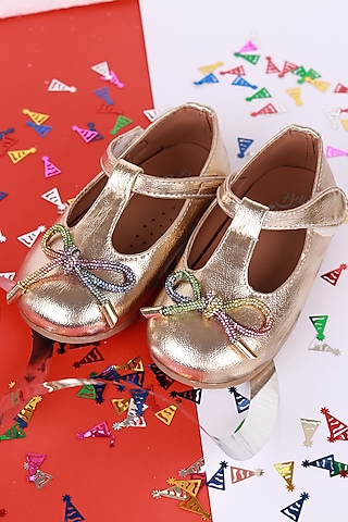 Golden Leather Embroidered Ballerina For Girls by Hello Jr