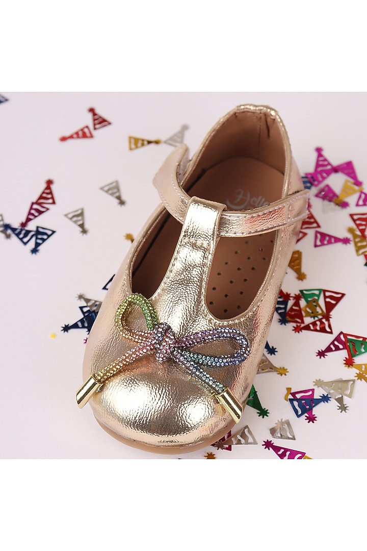 Golden Leather Embroidered Ballerina For Girls by Hello Jr at Pernia's Pop Up Shop