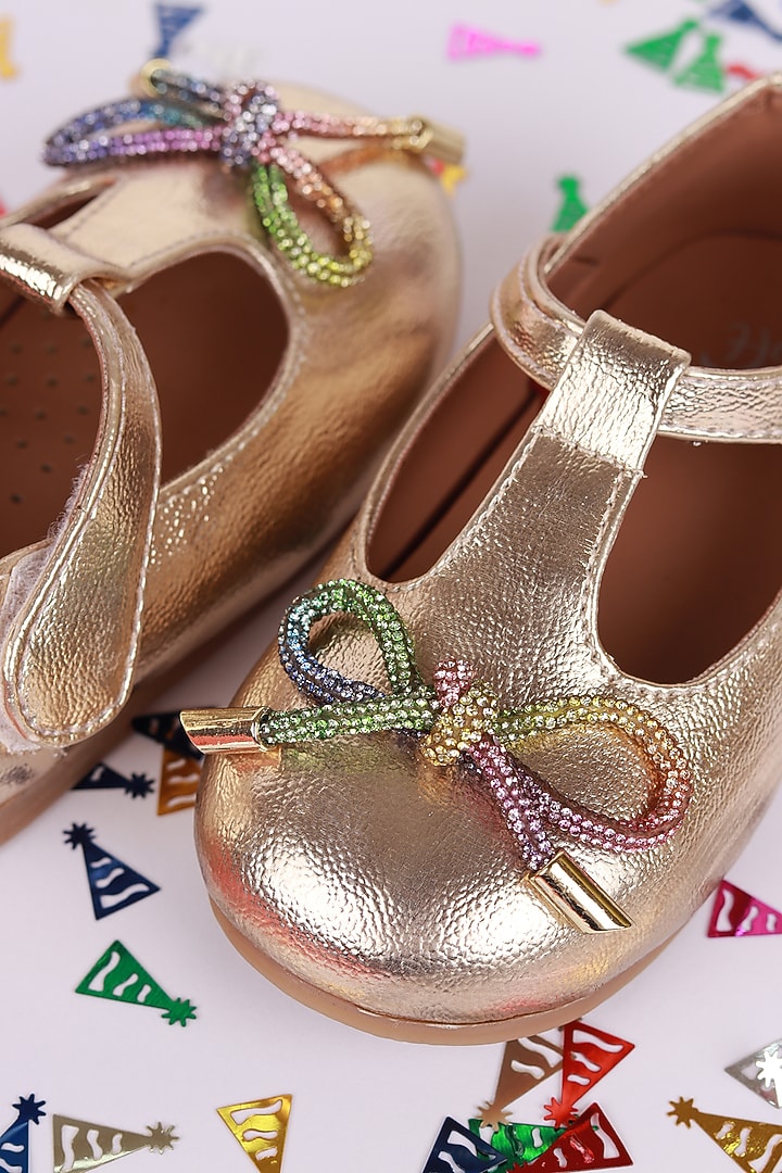 Golden Leather Embroidered Ballerina For Girls by Hello Jr at Pernia's Pop Up Shop