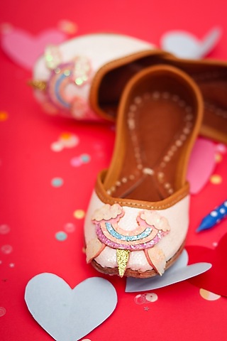 Multi-Colored Leather Embroidered Juttis For Girls by Hello Jr