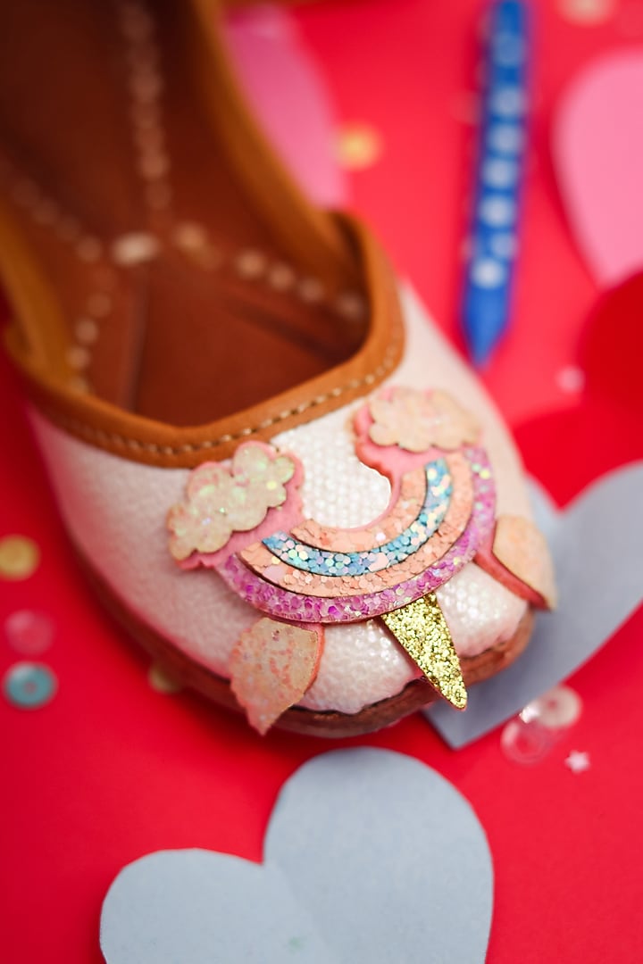 Multi-Colored Leather Embroidered Juttis For Girls by Hello Jr at Pernia's Pop Up Shop