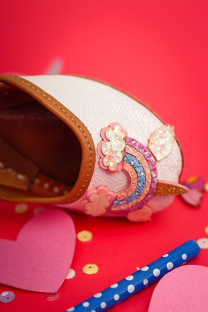 Multi-Colored Leather Embroidered Juttis For Girls by Hello Jr at Pernia's Pop Up Shop