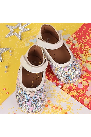Silver Leather Embroidered Ballerina For Girls by Hello Jr