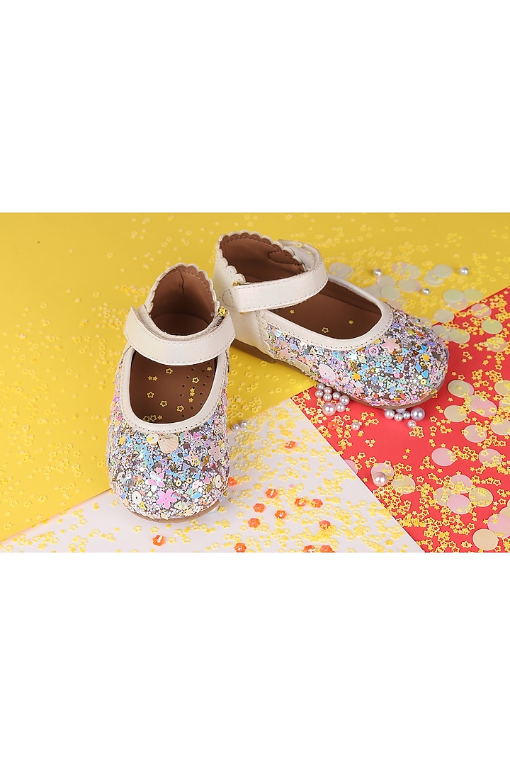 Silver Leather Embroidered Ballerina For Girls by Hello Jr at Pernia's Pop Up Shop