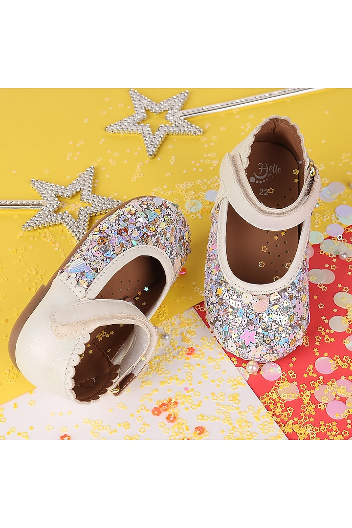 Silver Leather Embroidered Ballerina For Girls by Hello Jr at Pernia's Pop Up Shop