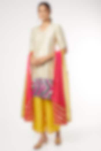 Yellow Silk Sharara Set by Heli Shah
